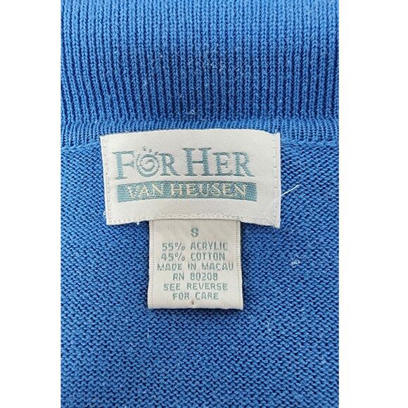Van Heusen "For Her" VTG Blue Short Sleeve Knit Collard Blouse Women's Siz Small - Picture 6 of 7